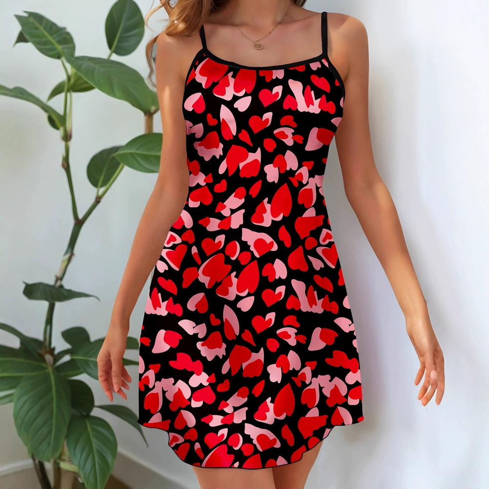 ZARA Women Summer Valentine Heart Print Slip Sexy Sleep Dress